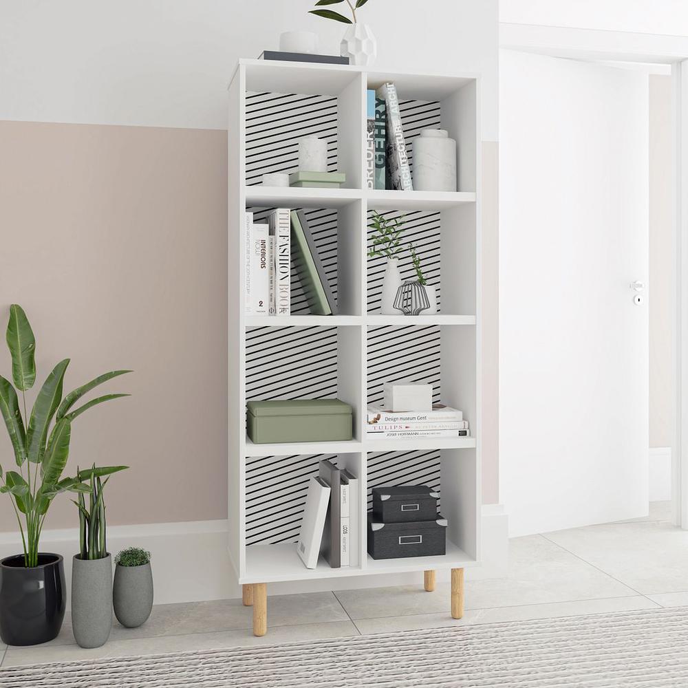 Essex 60.23 Double Bookcase with 8 Shelves in White and Zebra By Manhattan Comfort | Shelves & Shelving Units | Modishstore