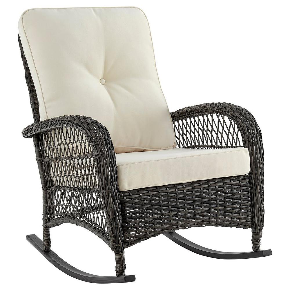 Furttuo Steel Rattan Outdoor Rocking Chair with Cushions in Cream By Manhattan Comfort | Rocking Chairs | Modishstore - 2