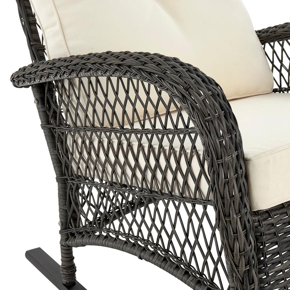 Furttuo Steel Rattan Outdoor Rocking Chair with Cushions in Cream By Manhattan Comfort | Rocking Chairs | Modishstore - 5