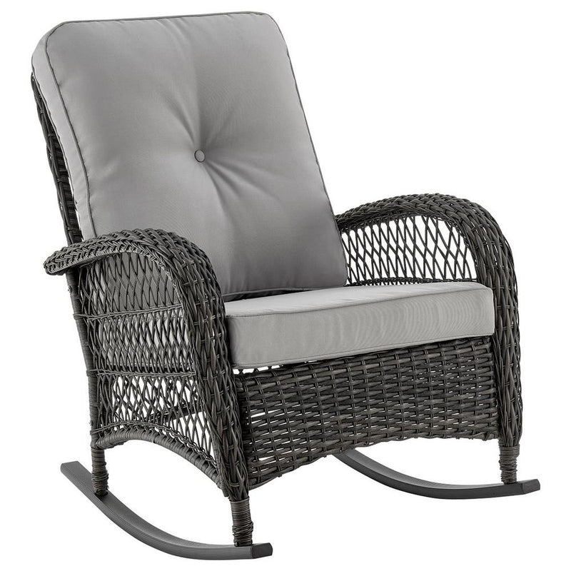 Furttuo Steel Rattan Outdoor Rocking Chair with Cushions in Cream By Manhattan Comfort | Rocking Chairs | Modishstore - 6