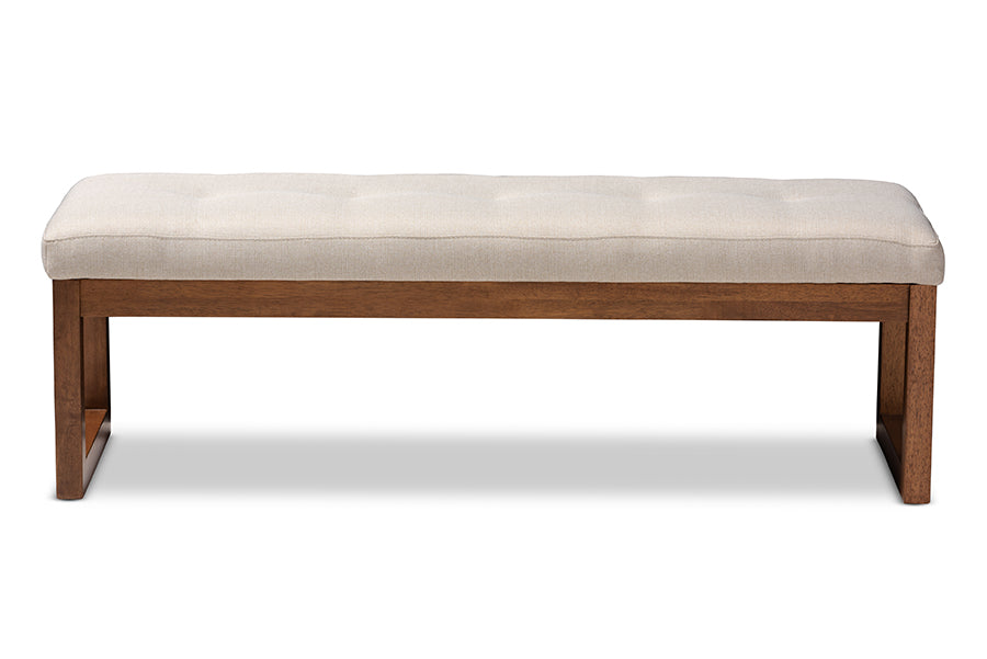 baxton studio caramay modern and contemporary light beige fabric upholstered walnut brown finished wood bench | Modish Furniture Store-3