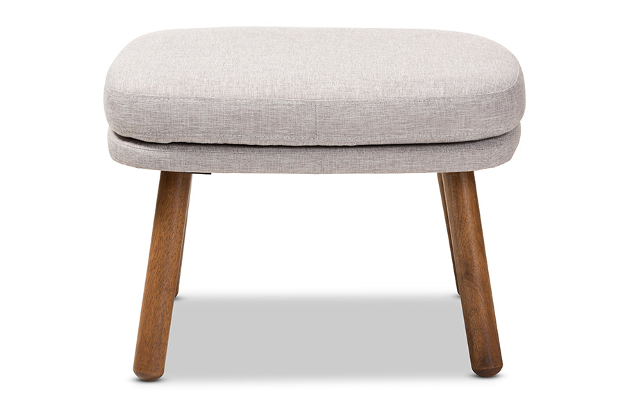 baxton studio lovise mid century modern greyish beige fabric upholstered walnut brown finished wood ottoman | Modish Furniture Store-3