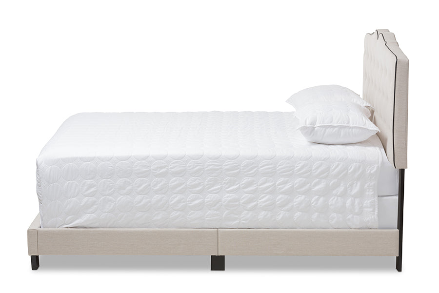 baxton studio vivienne modern and contemporary light beige fabric upholstered king size bed | Modish Furniture Store-3
