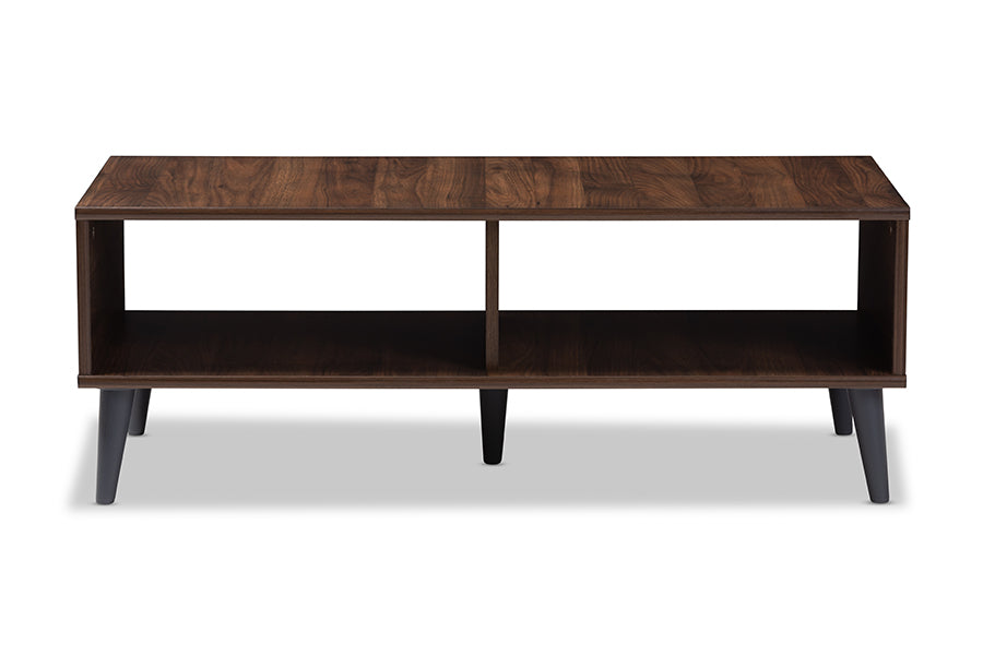 baxton studio pierre mid century modern brown and dark grey finished wood coffee table | Modish Furniture Store-3
