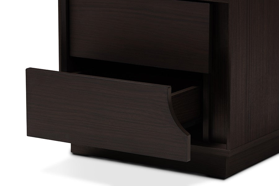 Baxton Studio Larsine Modern and Contemporary Brown Finished 2-Drawer Nightstand | Modishstore | Nightstands-6
