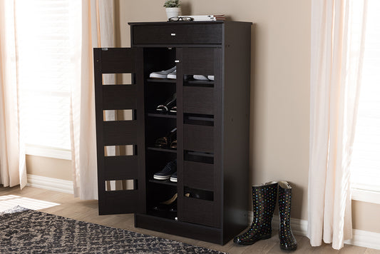 Baxton Studio Acadia Modern and Contemporary Wenge Brown Finished Shoe Cabinet | Modishstore | Cabinets