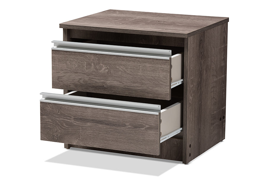 baxton studio gallia modern and contemporary oak brown finished 2 drawer nightstand | Modish Furniture Store-3