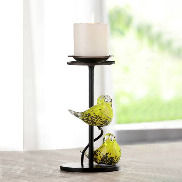 Yellow Glass Bird Pair Pillar Candle Holders By SPI Home | Candle Holders | Modishstore