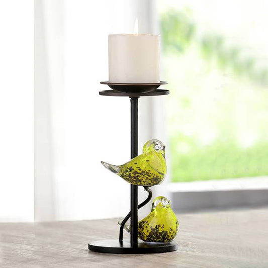 Yellow Glass Bird Pair Pillar Candle Holders By SPI Home | Candle Holders | Modishstore