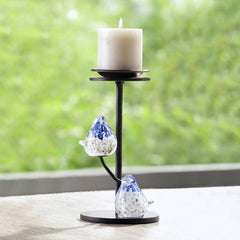 Blue Glass Bird Pair Pillar Candle Holders By SPI Home