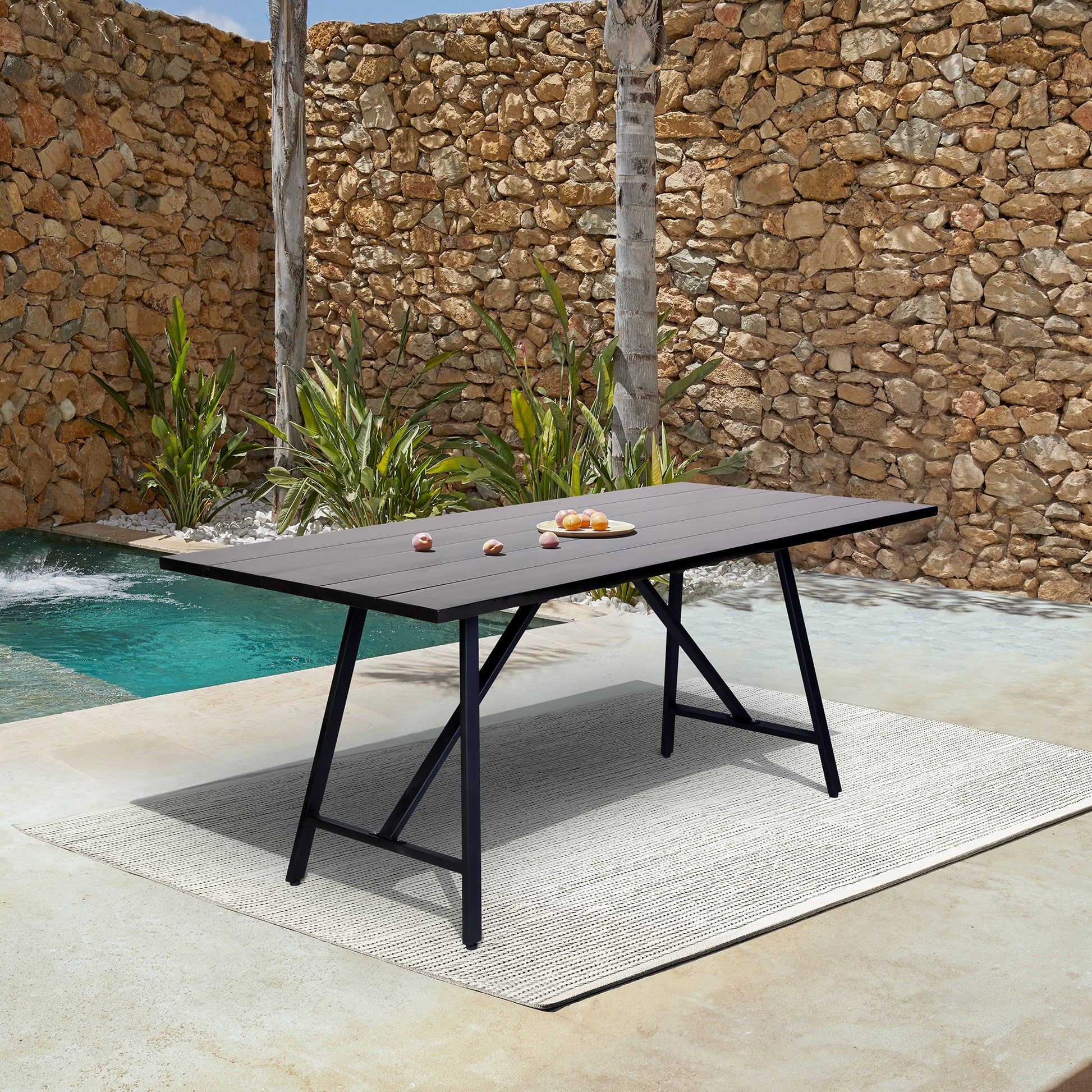 Koala Outdoor Patio Dark Eucalyptus Wood and Metal Rectangle Dining Table By Armen Living | Outdoor Tables | Modishstore