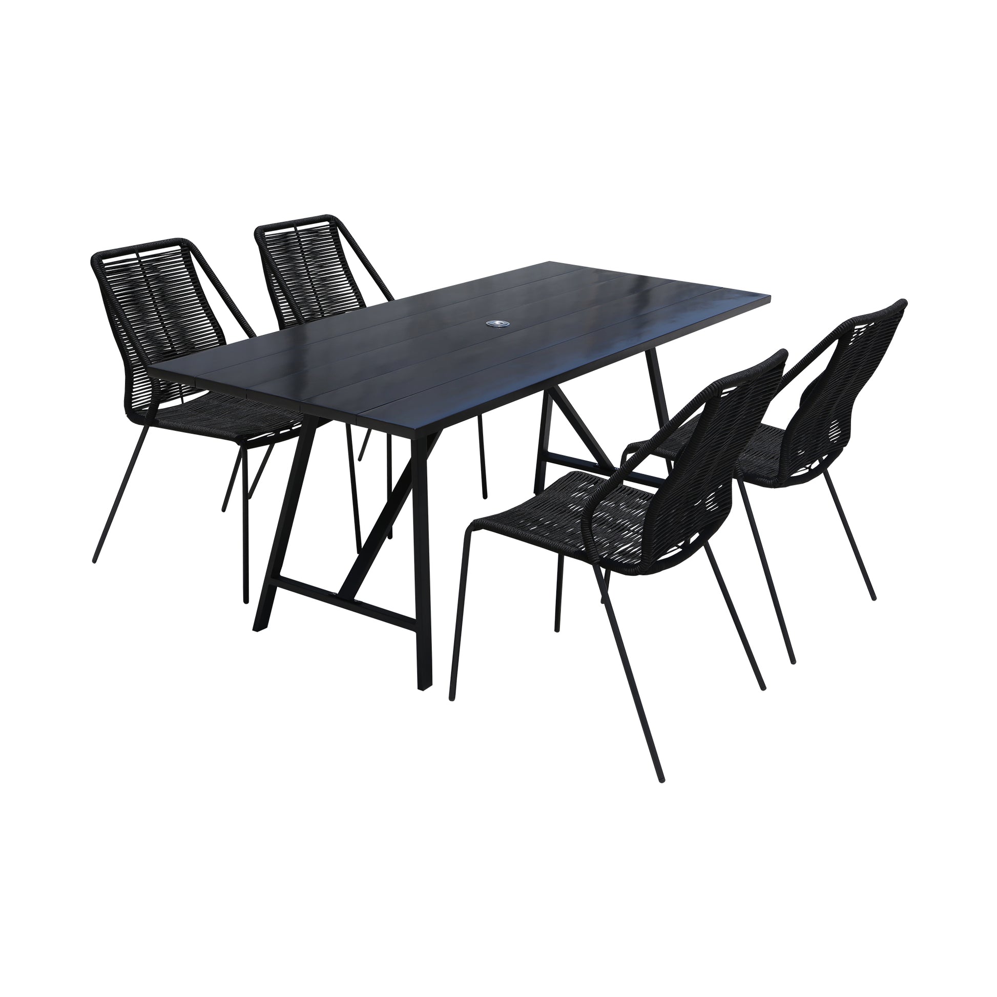 Koala and Clip 5 Piece Dining Set in Dark Eucalyptus Wood and Metal with Black Rope  By Armen Living | Outdoor Dining Sets | Modishstore - 2