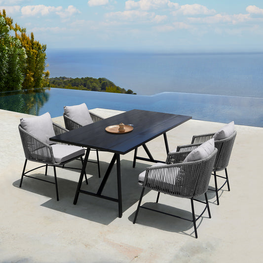 Koala and Calica 5 Piece Dining Set in Dark Eucalyptus and Metal with Grey Rope By Armen Living | Outdoor Dining Sets | Modishstore