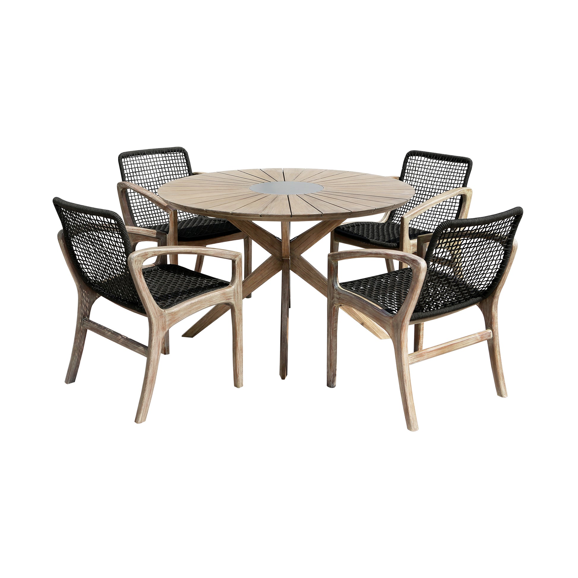 Sachi and Brighton 5 Piece Dining Set in Light Eucalyptus Wood with Charcoal Rope  By Armen Living | Outdoor Dining Sets | Modishstore - 2