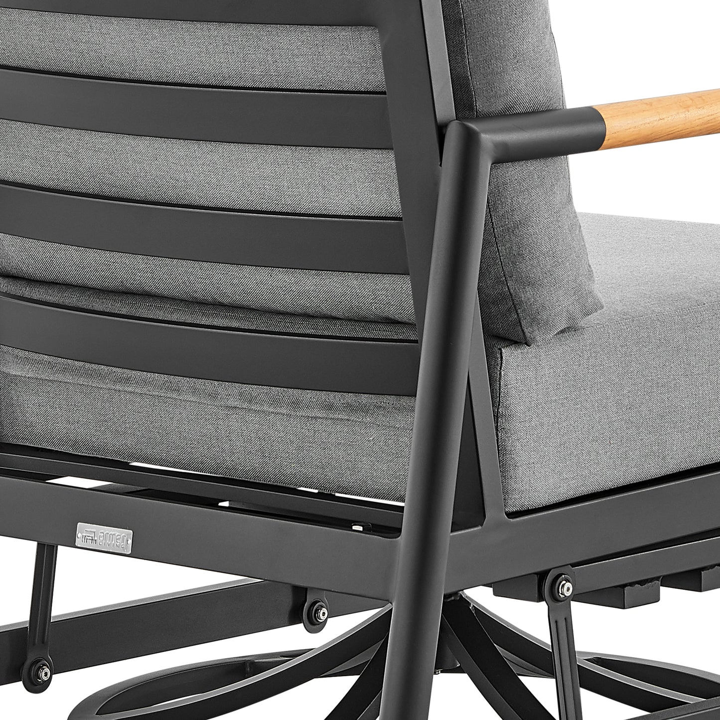 Royal and Tiffany 3 Piece Outdoor Patio Swivel Seating Set in Black Aluminum with Teak Wood and Grey Cushions By Armen Living | Outdoor Sofas, Loveseats & Sectionals | Modishstore - 10