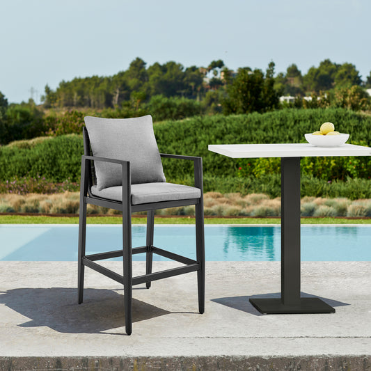 Grand Outdoor Patio Counter Height Bar Stool in Aluminum with Grey Cushions By Armen Living | Bar Stools | Modishstore