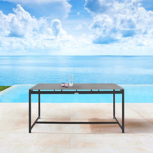 Royal Black Aluminum and Teak Outdoor Dining Table with Stone Top By Armen Living | Outdoor Tables | Modishstore