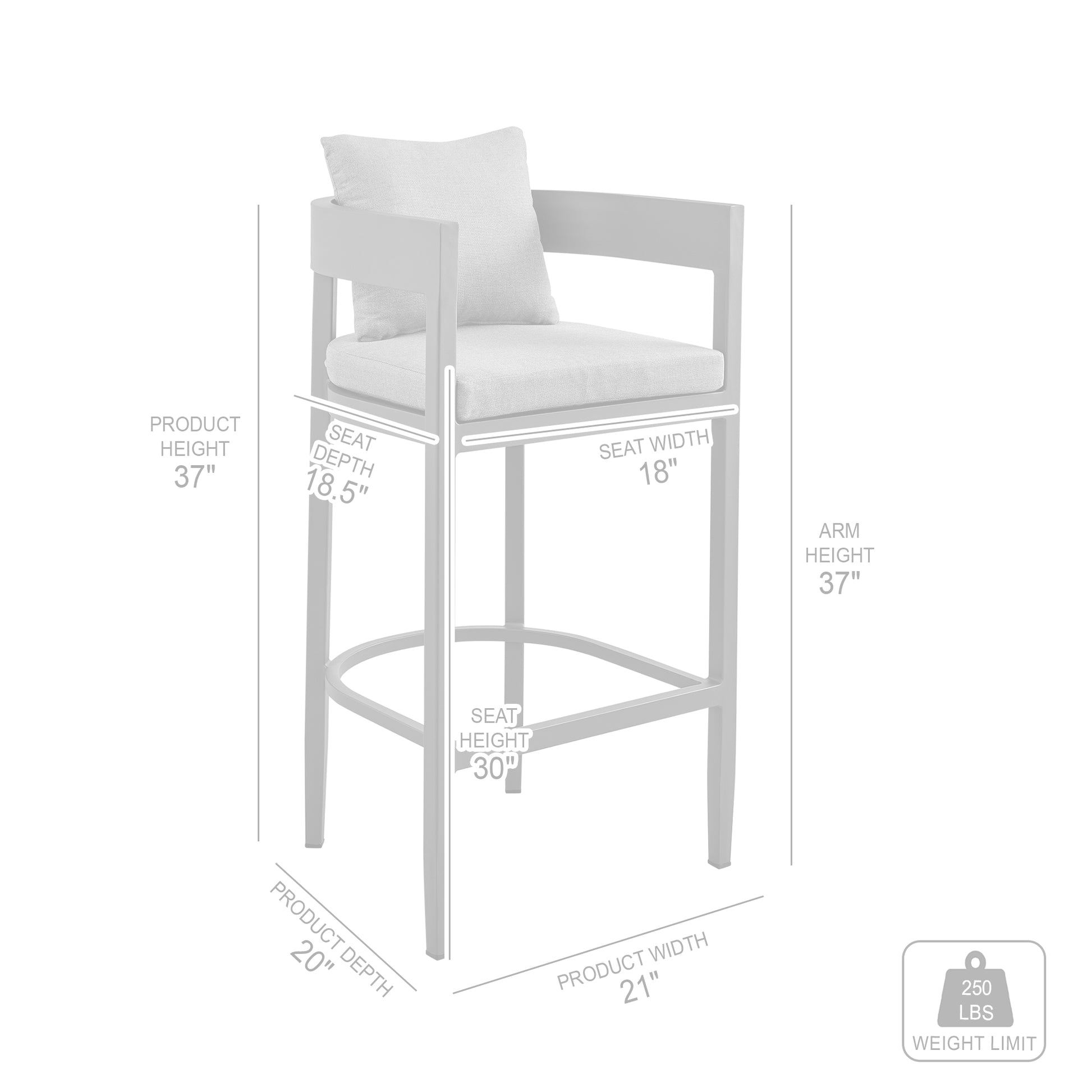 Argiope Outdoor Patio Bar Stool in Aluminum with Grey Cushions By Armen Living | Bar Stools | Modishstore - 10