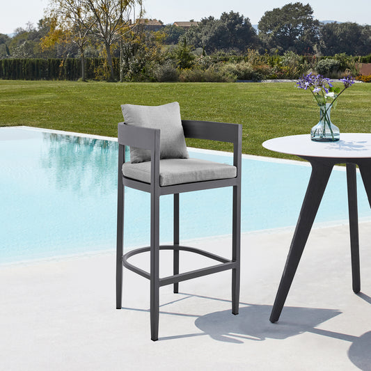 Argiope Outdoor Patio Bar Stool in Aluminum with Grey Cushions By Armen Living | Bar Stools | Modishstore