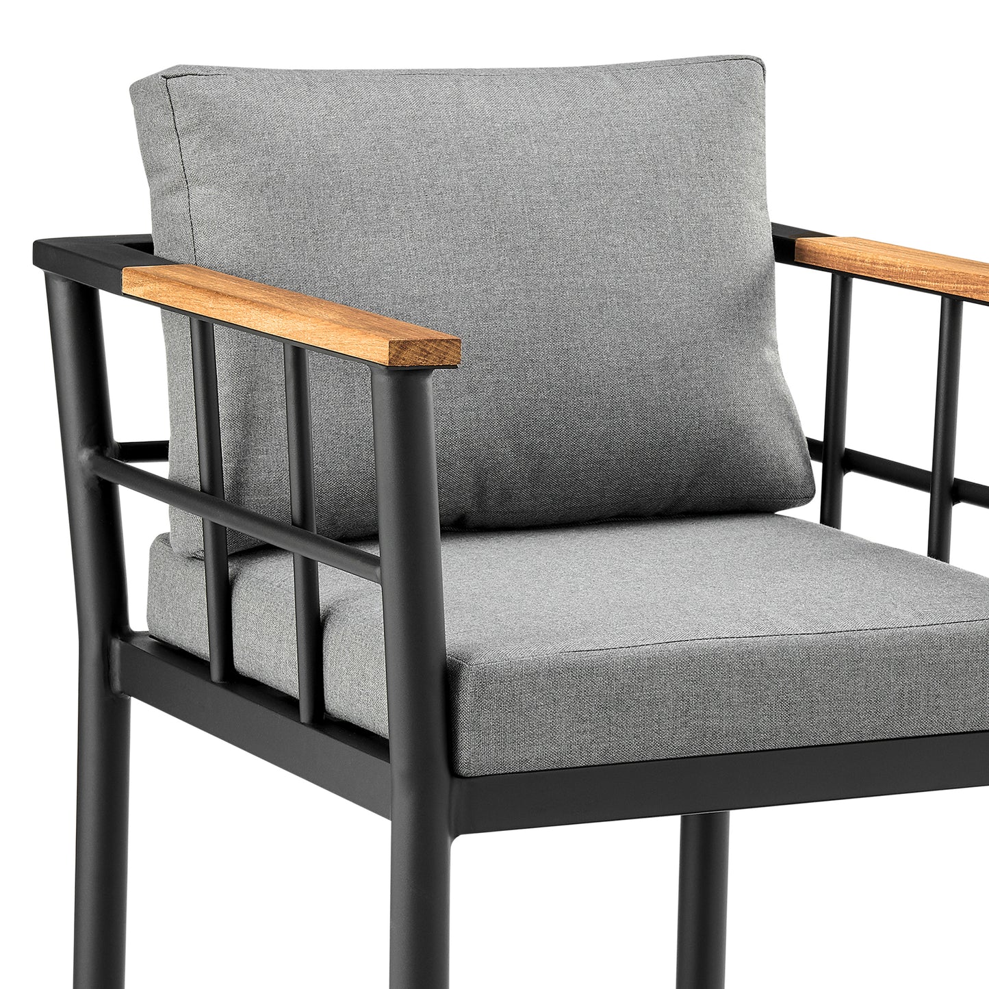 Wiglaf Outdoor Patio Counter Height Bar Stool in Aluminum and Teak with Grey Cushions By Armen Living | Bar Stools | Modishstore - 10