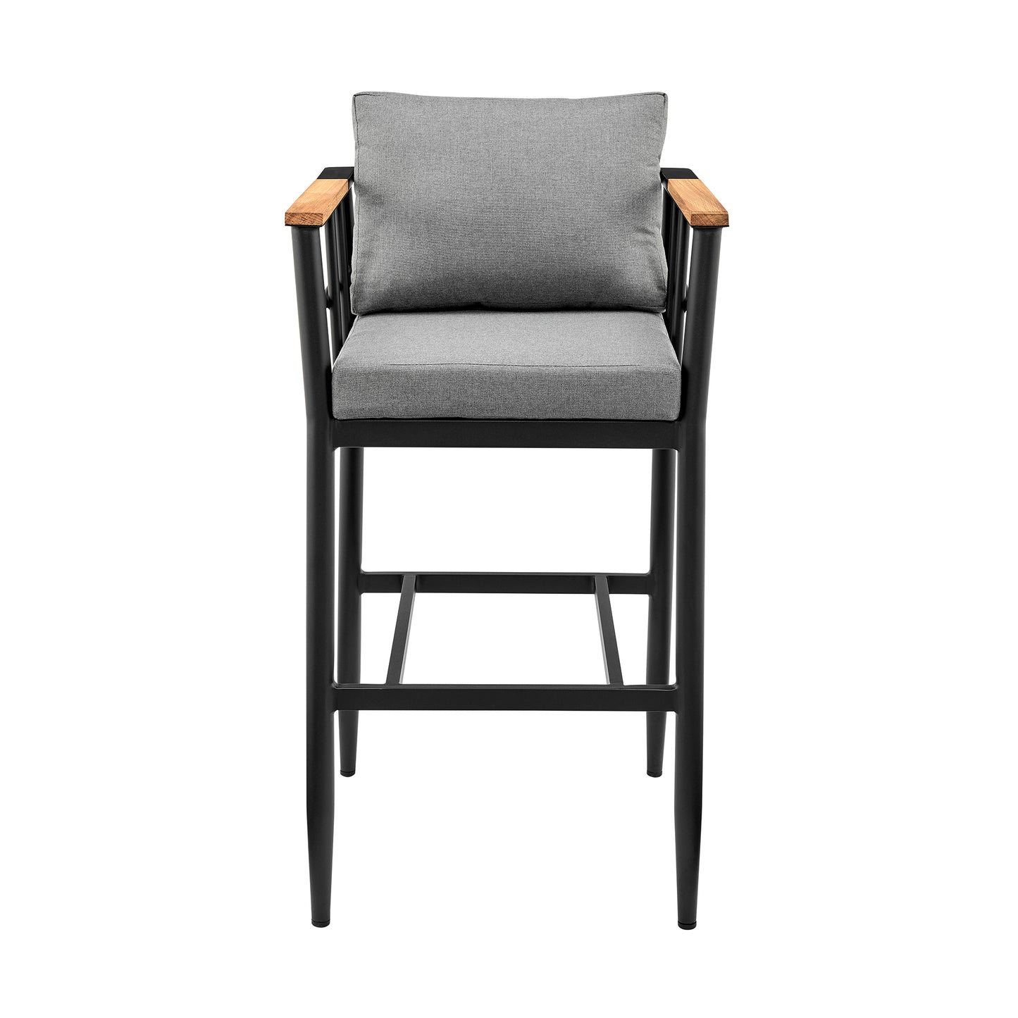 Wiglaf Outdoor Patio Bar Stool in Aluminum and Teak with Grey Cushions By Armen Living | Bar Stools | Modishstore - 4