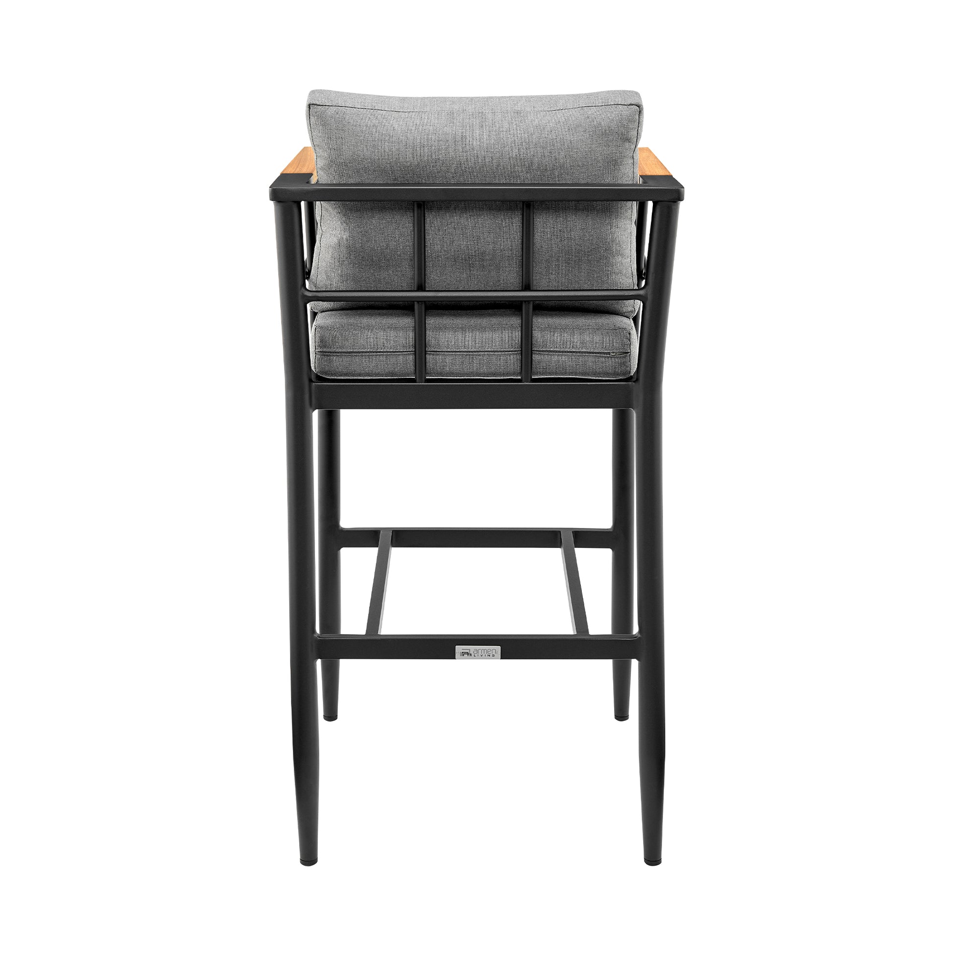 Wiglaf Outdoor Patio Bar Stool in Aluminum and Teak with Grey Cushions By Armen Living | Bar Stools | Modishstore - 7