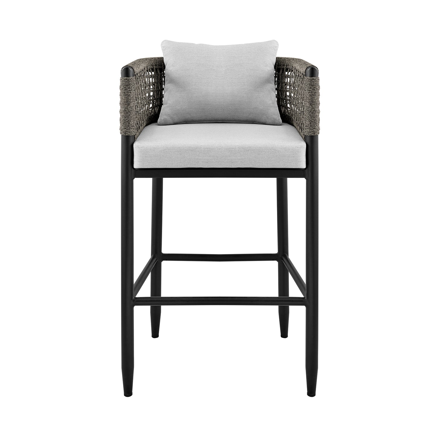 Felicia Outdoor Patio Bar Stool in Aluminum with Grey Rope and Cushions By Armen Living | Bar Stools | Modishstore - 4