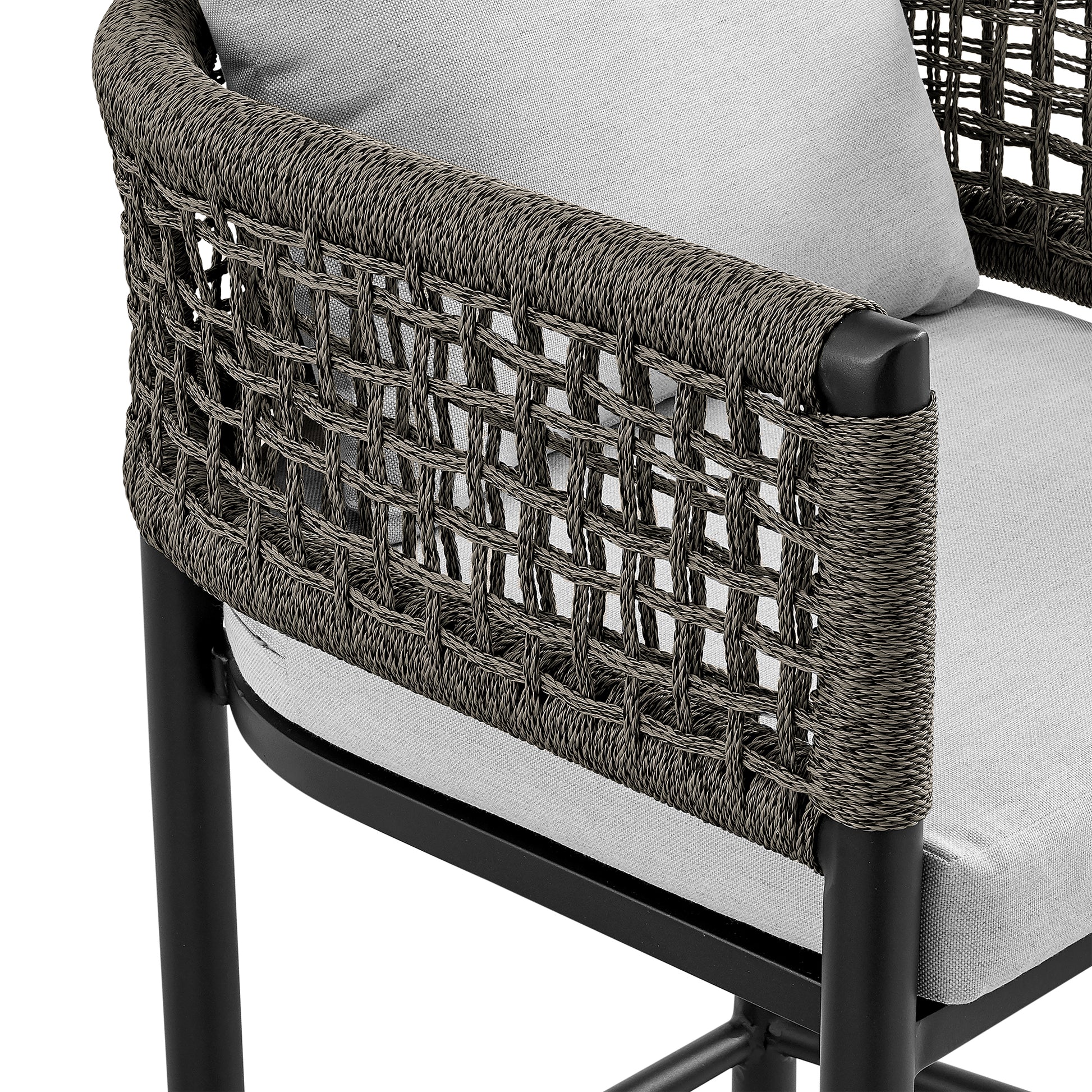 Felicia Outdoor Patio Bar Stool in Aluminum with Grey Rope and Cushions By Armen Living | Bar Stools | Modishstore - 8