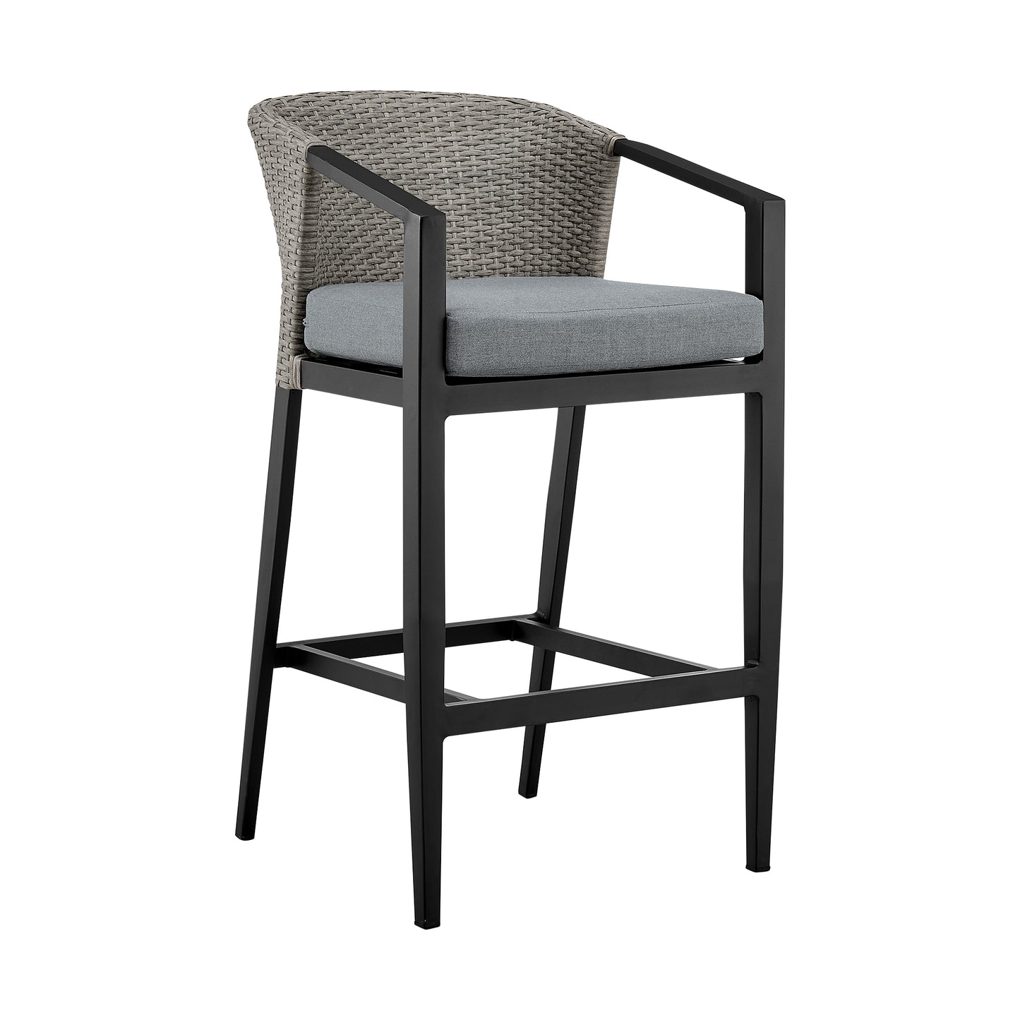 Aileen Outdoor Patio Counter Height Bar Stool in Aluminum and Wicker with Grey Cushions By Armen Living | Bar Stools | Modishstore - 2