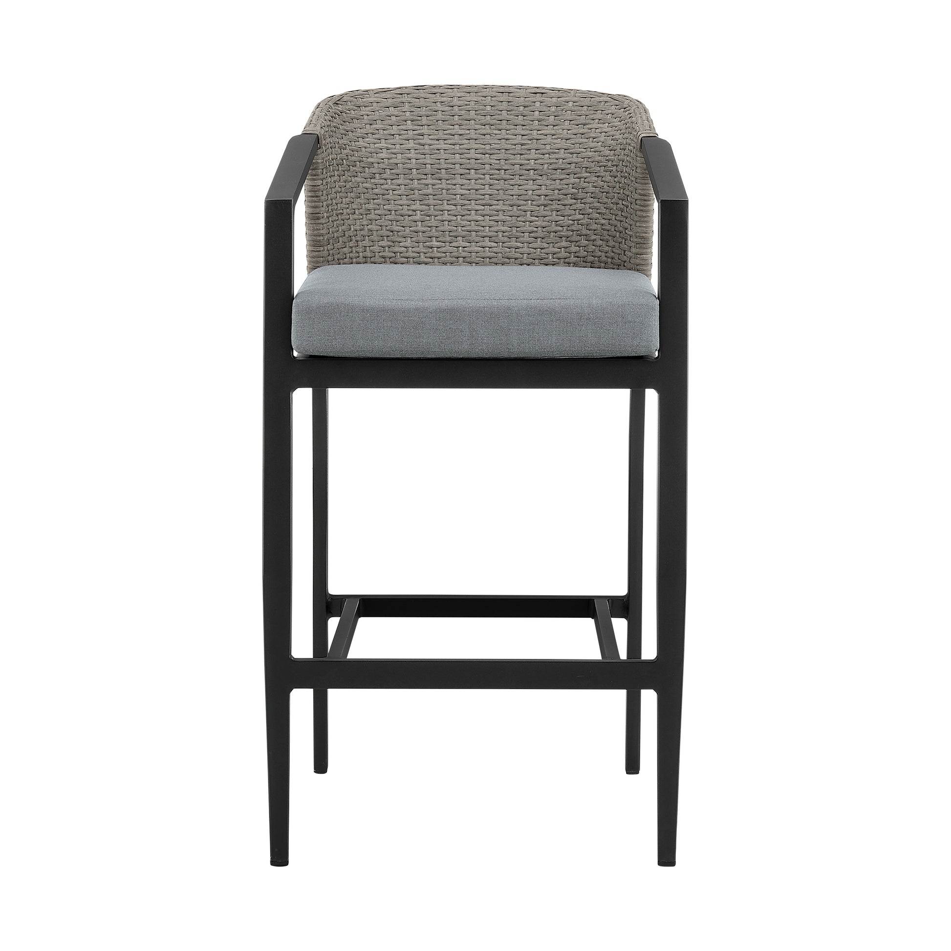 Aileen Outdoor Patio Counter Height Bar Stool in Aluminum and Wicker with Grey Cushions By Armen Living | Bar Stools | Modishstore - 4