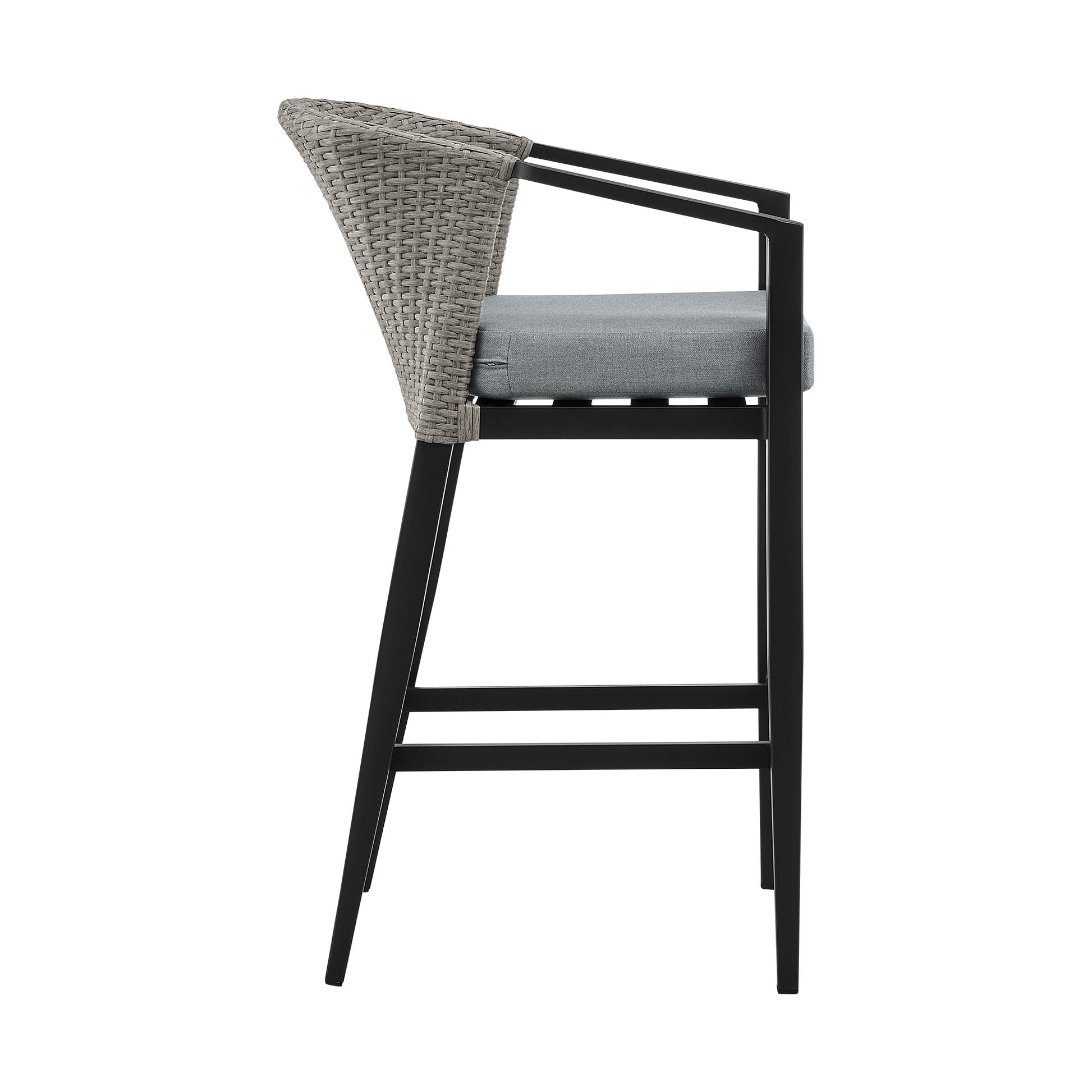 Aileen Outdoor Patio Counter Height Bar Stool in Aluminum and Wicker with Grey Cushions By Armen Living | Bar Stools | Modishstore - 5