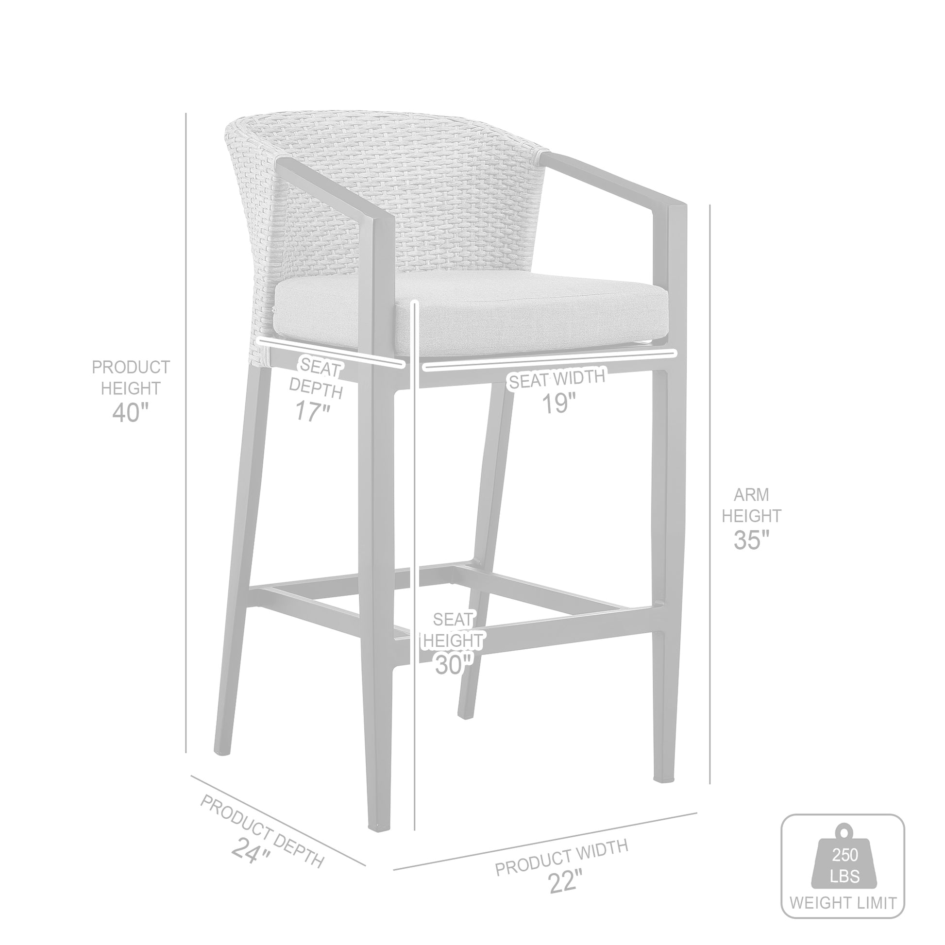 Aileen Outdoor Patio Bar Stool in Aluminum and Wicker with Grey Cushions By Armen Living | Bar Stools | Modishstore - 10