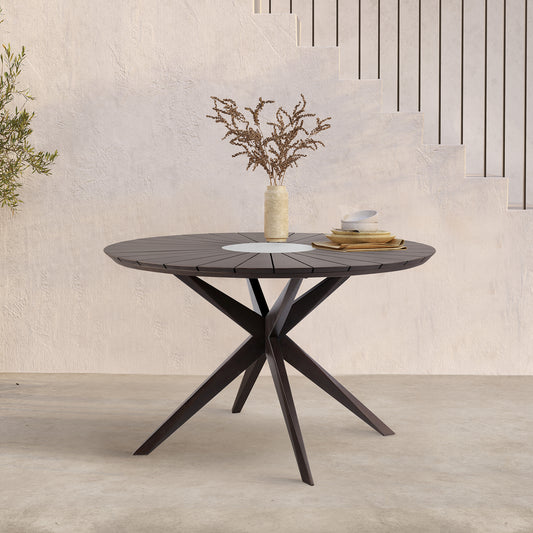 Sachi Outdoor Dark Eucalyptus Wood and Concrete Round Dining Table By Armen Living | Outdoor Tables | Modishstore