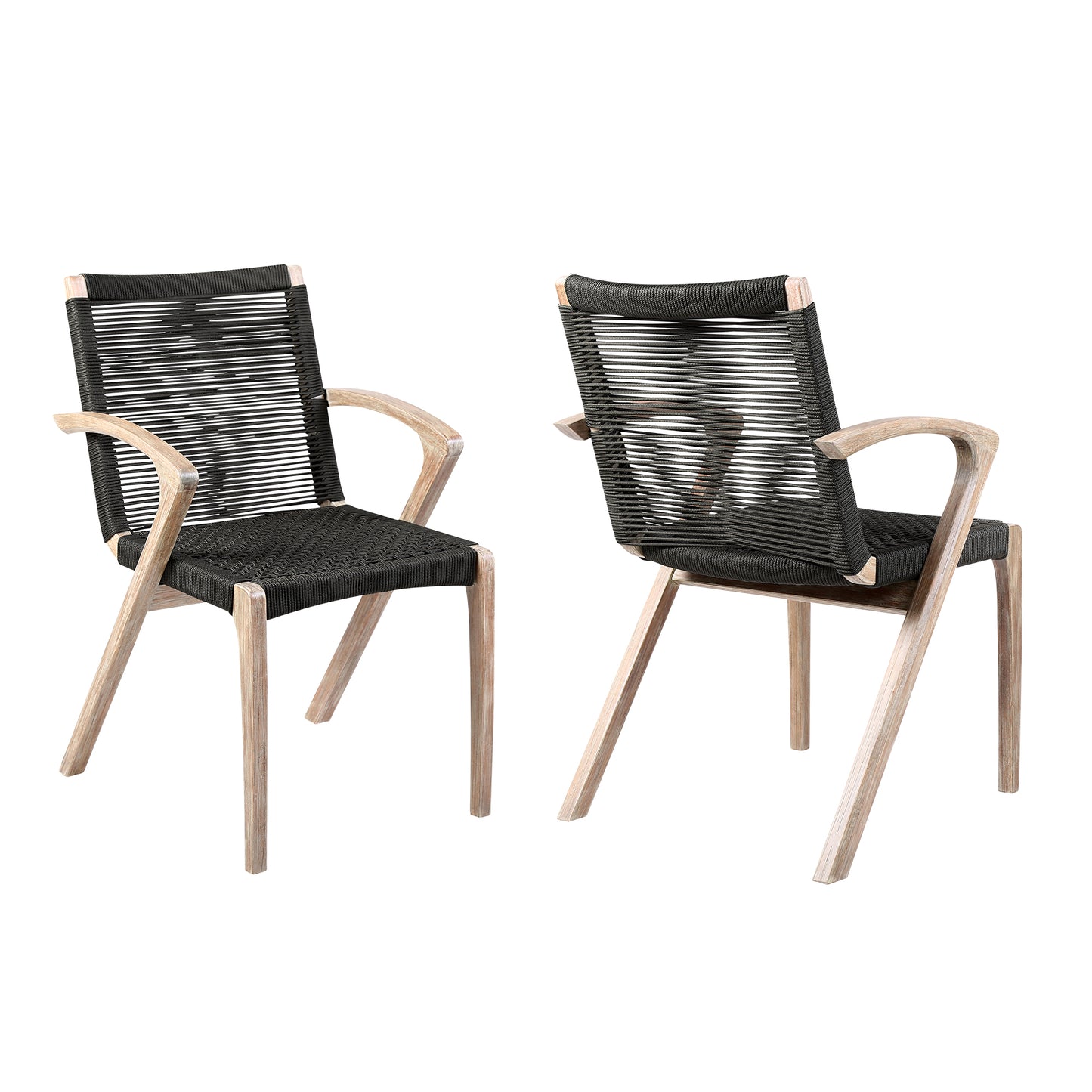 Nabila Outdoor Light Eucalyptus Wood and Charcoal Rope Dining Chairs - Set of 2 By Armen Living | Outdoor Chairs | Modishstore - 2