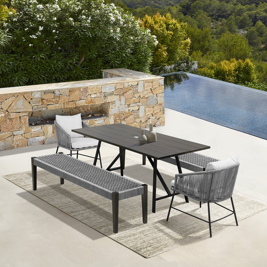 Koala Calica and Camino 5 Piece Outdoor Dining Set with Dark Eucalyptus Wood and Grey Rope and Cushions By Armen Living | Outdoor Dining Sets | Modishstore