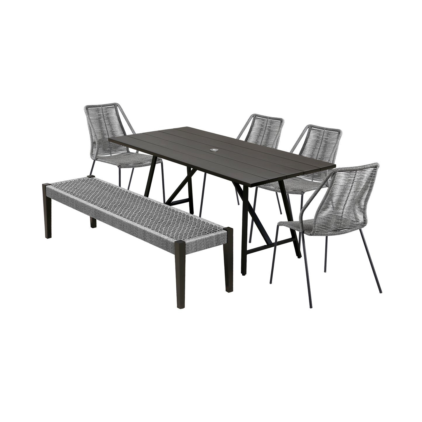Koala Clip and Camino 6 Piece Outdoor Dining Set in Dark Eucalyptus with Grey Rope By Armen Living | Outdoor Dining Sets | Modishstore - 2