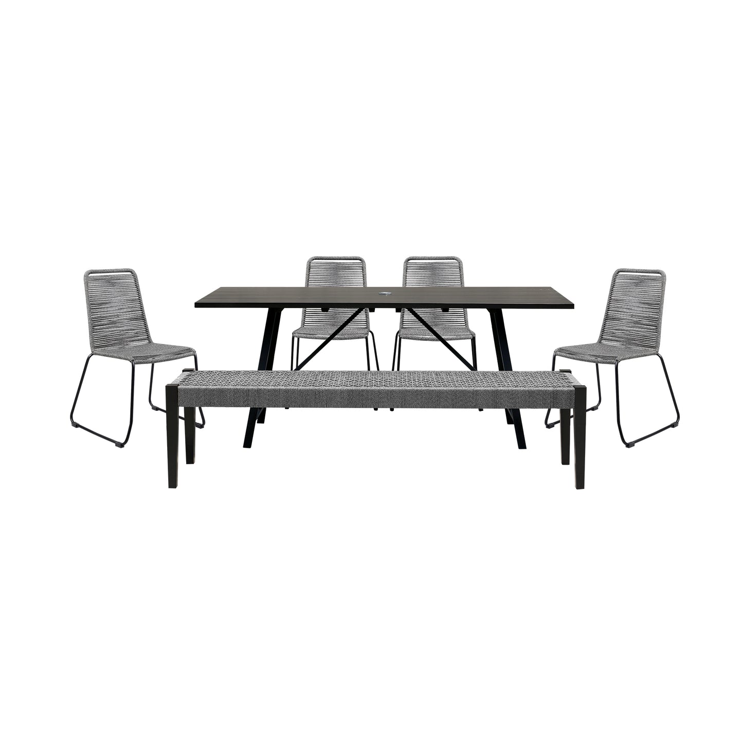 Koala Shasta and Camino 6 Piece Outdoor Dining Set in Dark Eucalyptus Wood with Grey Rope By Armen Living | Outdoor Dining Sets | Modishstore - 2