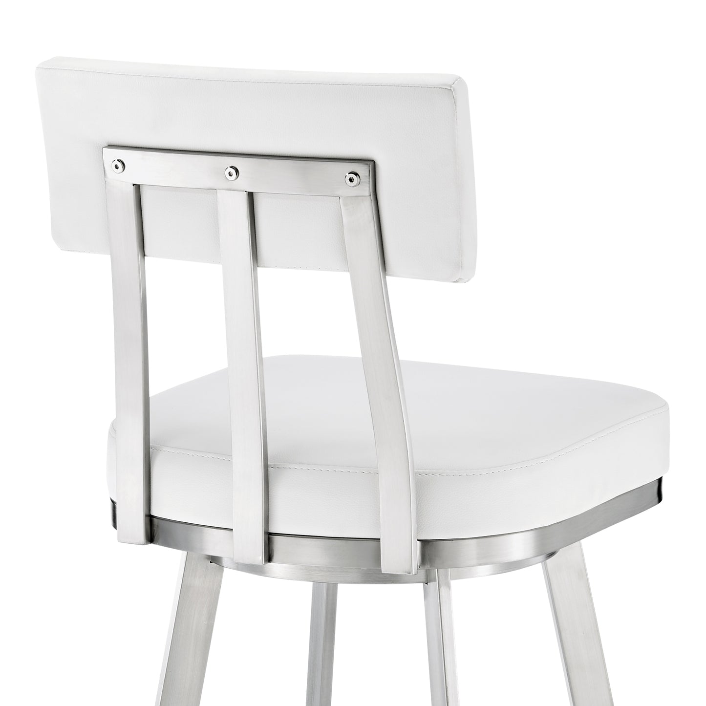 Jinab Swivel Bar Stool in Brushed Stainless Steel with White Faux Leather By Armen Living | Bar Stools | Modishstore - 10