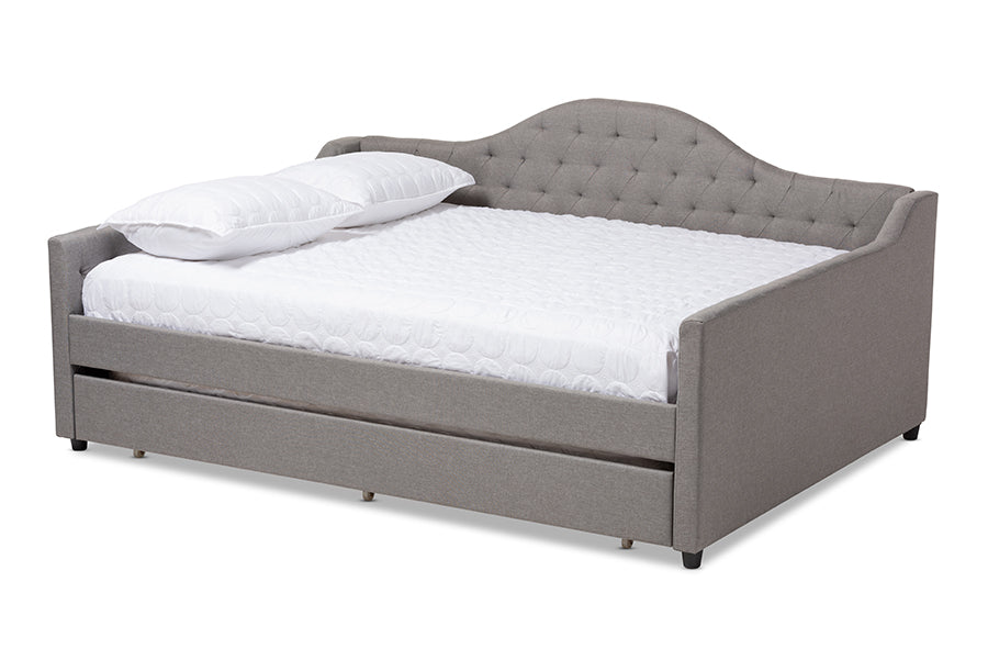 baxton studio eliza modern and contemporary grey fabric upholstered queen size daybed with trundle | Modish Furniture Store-2