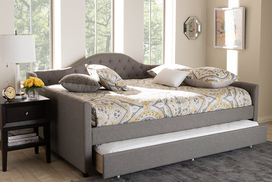 Baxton Studio Eliza Modern and Contemporary Grey Fabric Upholstered Queen Size Daybed with Trundle | Modishstore | Daybeds
