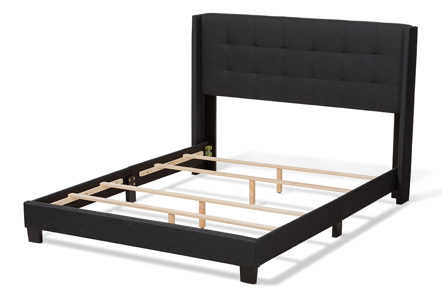 Baxton Studio Lisette Modern and Contemporary Charcoal Grey Fabric Upholstered King Size Bed | Beds | Modishstore - 5