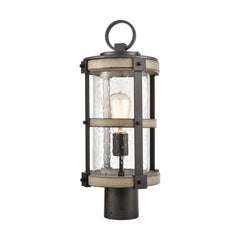 Crenshaw 1-Light Outdoor Post Mount in Anvil Iron and Distressed Antique Graywood with Seedy Glass by ELK Lighting