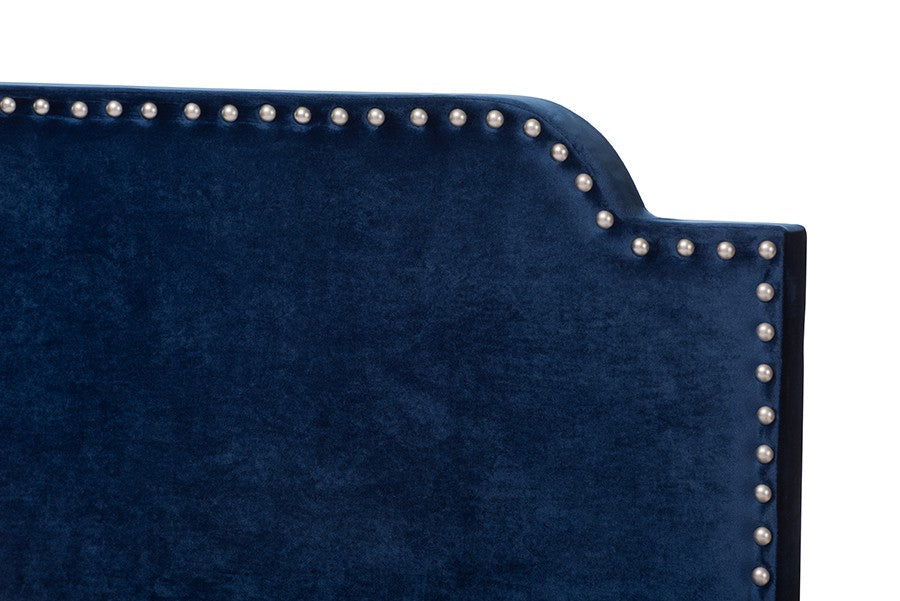 Baxton Studio Darcy Luxe and Glamour Navy Velvet Upholstered King Size Bed | Modishstore | Beds-6