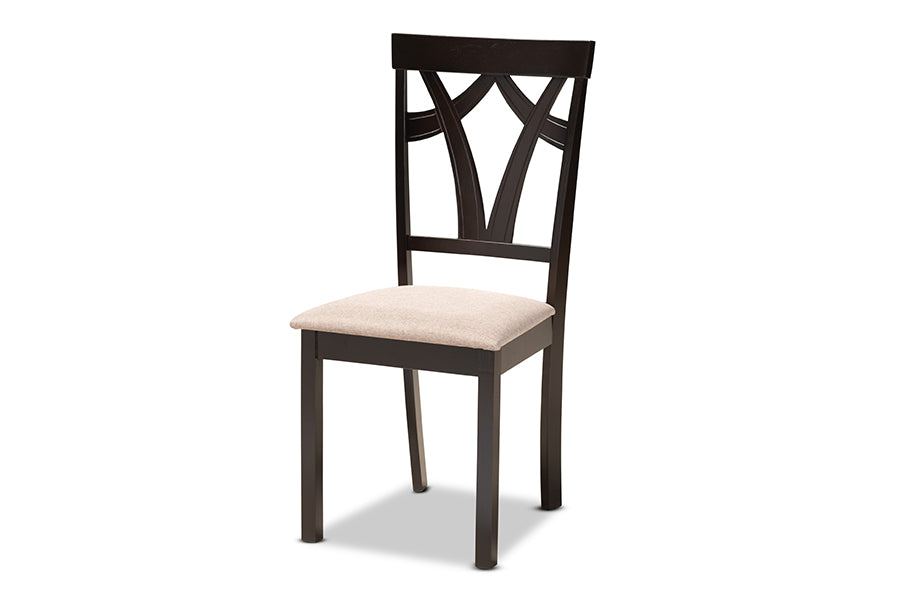 baxton studio reagan modern and contemporary sand fabric upholstered and dark brown finished wood 5 piece dining set | Modish Furniture Store-3