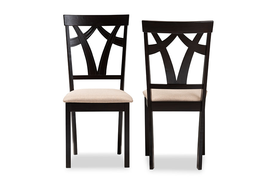 Baxton Studio Sylvia Modern and Contemporary Sand Fabric Upholstered and Espresso Brown Finished Dining Chair Set of 2 | Dining Chairs | Modishstore - 6