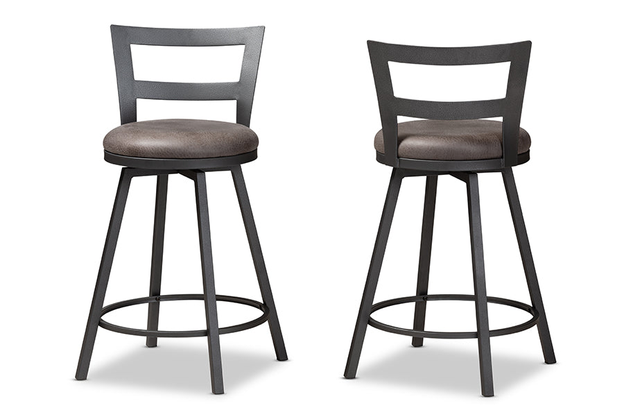 baxton studio arjean rustic and industrial grey fabric upholstered counter stool set of 2 | Modish Furniture Store-3