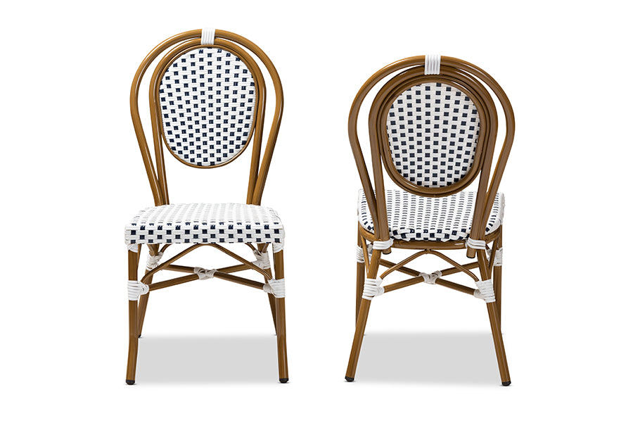 Baxton Studio Gauthier Classic French Indoor and Outdoor Navy and White Bamboo Style Bistro Stackable Dining Chair Set of 2 | Dining Chairs | Modishstore - 5