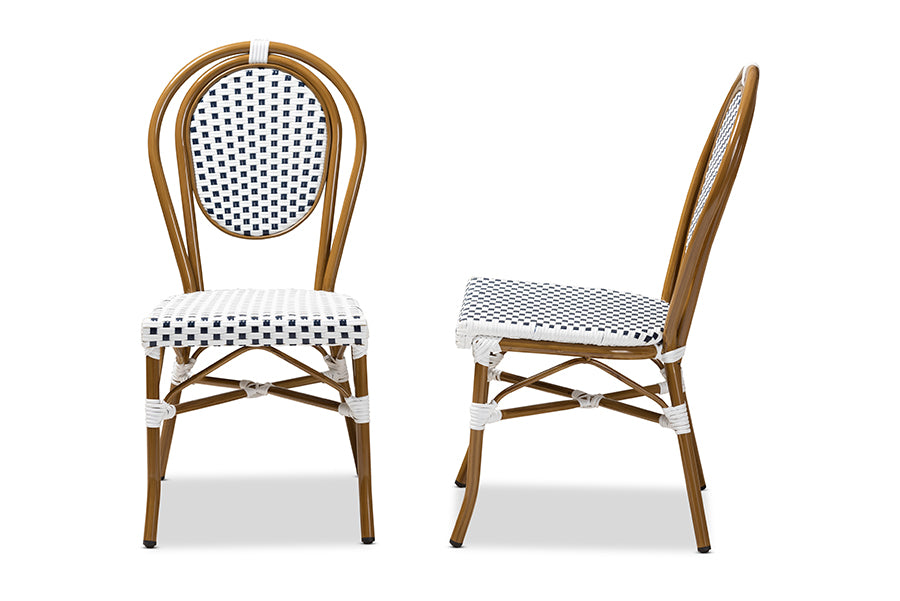 Baxton Studio Gauthier Classic French Indoor and Outdoor Navy and White Bamboo Style Bistro Stackable Dining Chair Set of 2 | Dining Chairs | Modishstore - 4