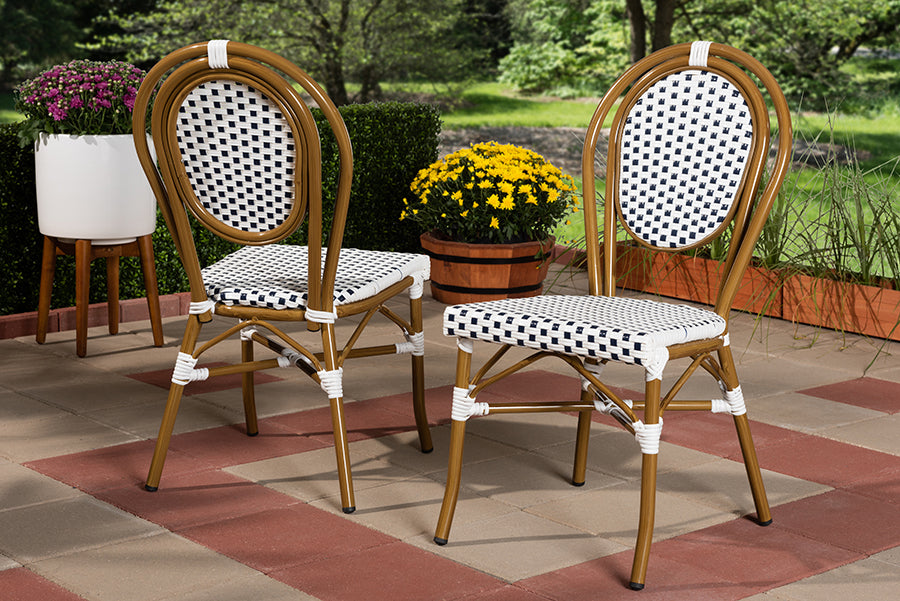 Baxton Studio Gauthier Classic French Indoor and Outdoor Navy and White Bamboo Style Bistro Stackable Dining Chair Set of 2 | Dining Chairs | Modishstore - 6