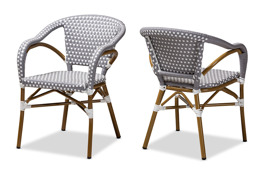 Baxton Studio Eliane Classic French Indoor and Outdoor Grey and White Bamboo Style Stackable Bistro Dining Chair Set of 2 | Modishstore | Dining Chairs - 4